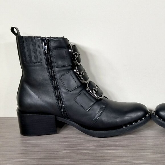 Jeffrey Campbell Todd Buckle Strap Bootie, Black Leather, Womens Size 6 M - Picture 6 of 11